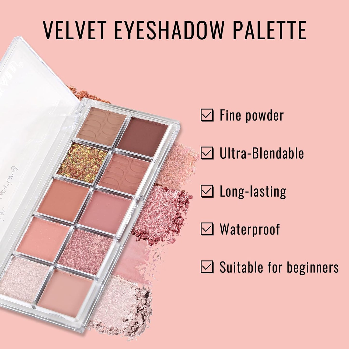 Erinde 10 Color Eyeshadow Palette Makeup - Matte Shimmer Glitter Eye Shadow, Ultra-Blendable, High Pigmented, Naturing-Looking, Neutral Nude Eyeshadow Palette with Professional Brush, Warm Sunshine