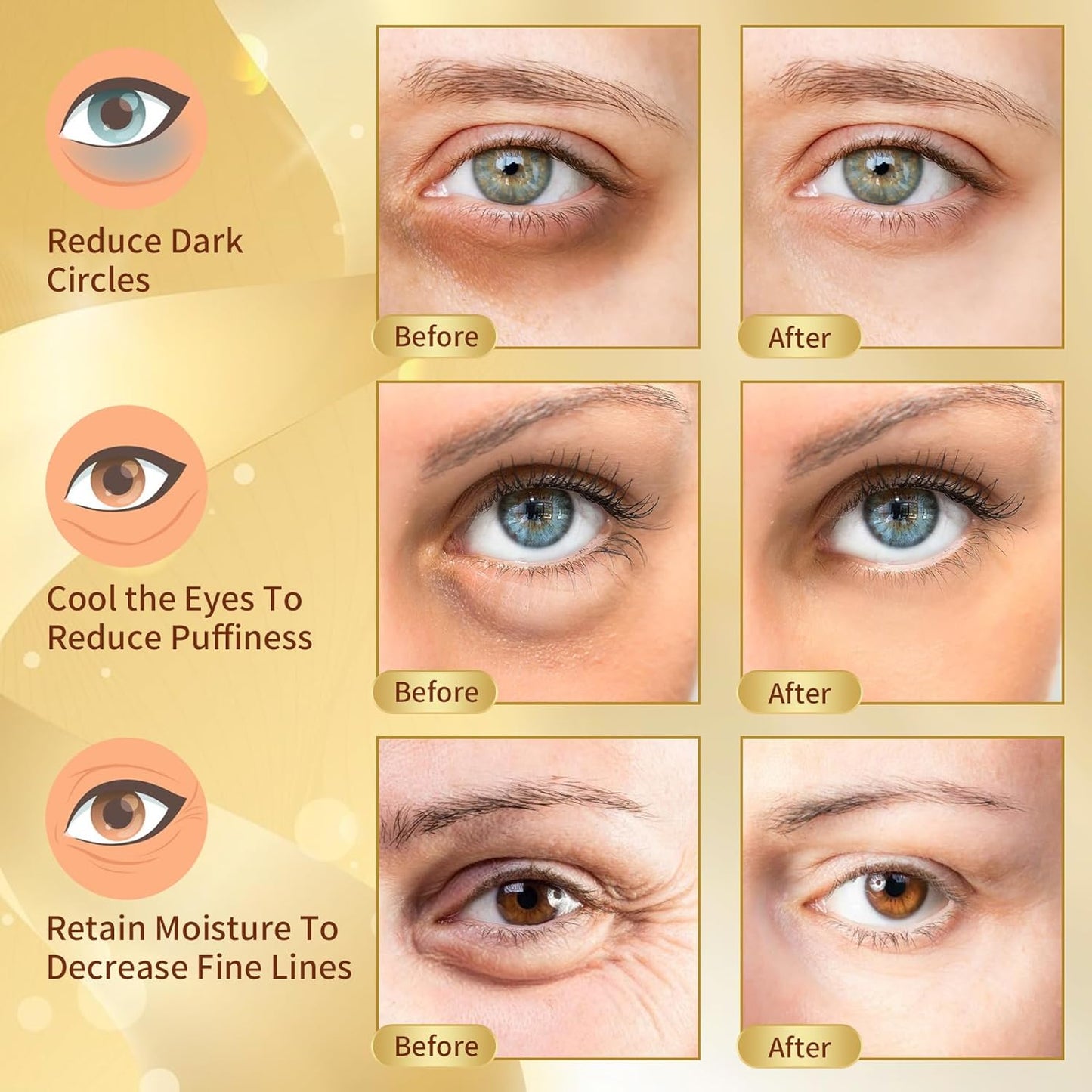 100 Pairs/200PCS 24K Gold Eye Mask Patches, Collagen Under Eye Mask for Dark Cirlce, Puffiness, Refresh, Revitalizing, Travel, Wrinkles, Eye Patches for Women & Men