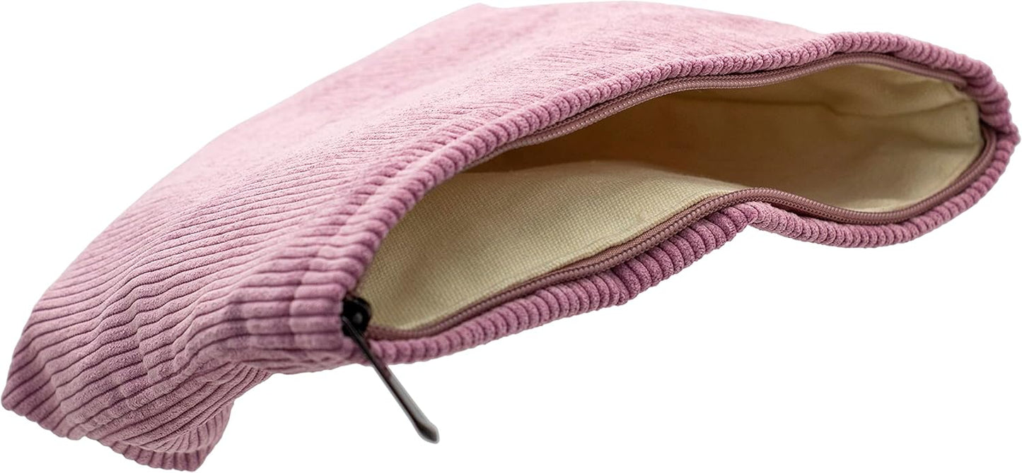 PAZIMIIK Makeup Bag Large Zipper Corduroy Make Up Pouch for Purse Travel Canvas Cosmetic Organizer for Women Brush Storage,Pink