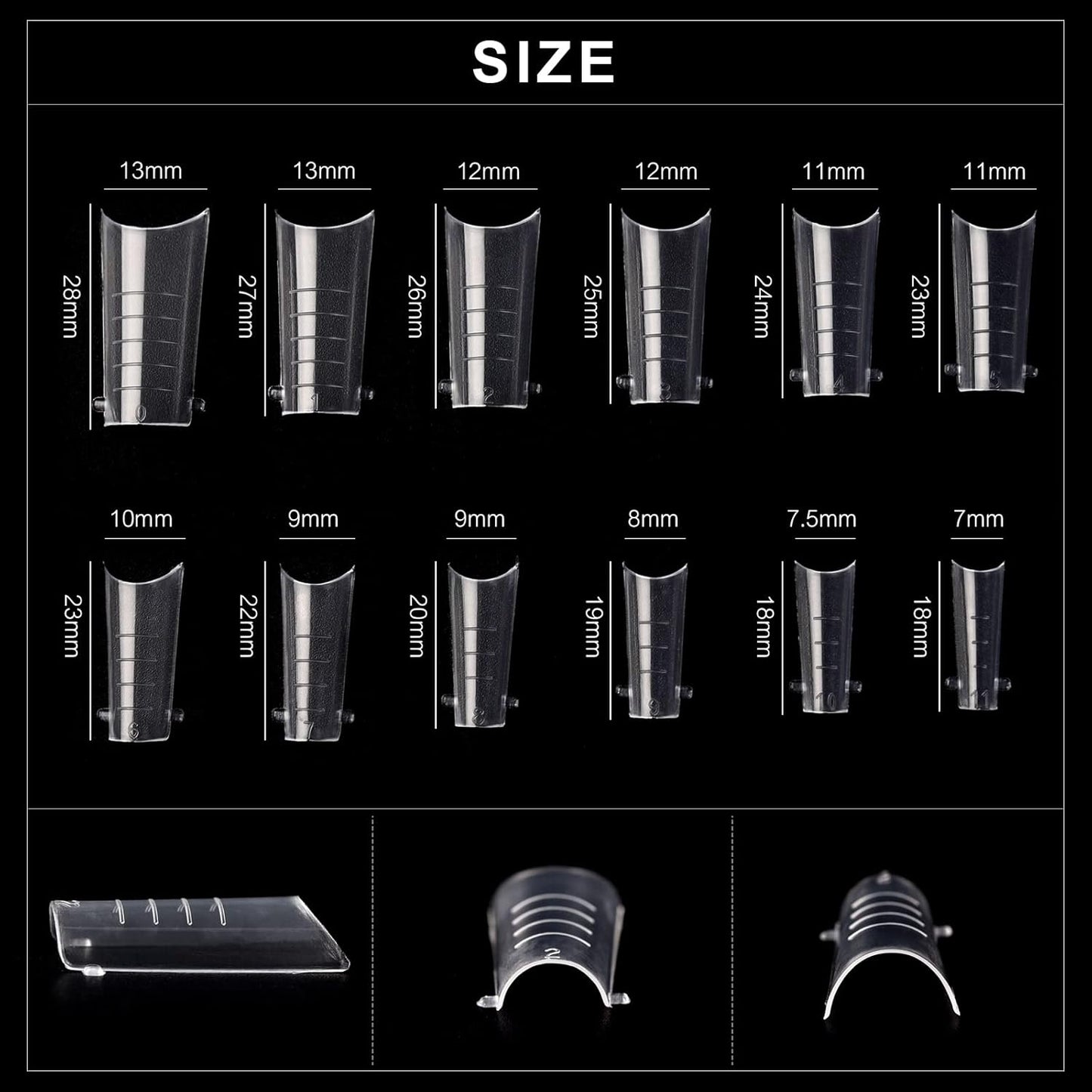 KADS 120PCS Clear Full Cover Dual Nail System Form UV Gel Acrylic Nail Art Mold Artificial Nail Tips with Scale for Extension (MODEL 7)