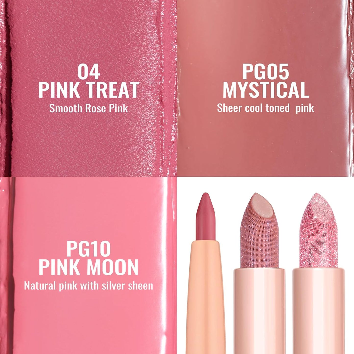 Oulac Lipstick & Lipliner Set 3PCS High Impact Lipcolor with Moisturizing Formula, Vegan Beauty, Full-Coverage Lip Color, Gift Lipstick for Women, 04+PG05+PG10