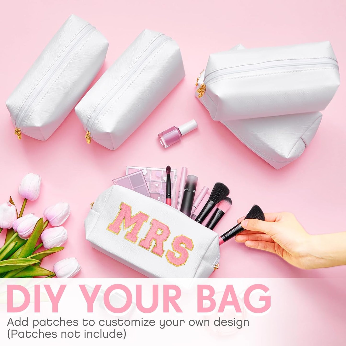 Kigeli 15 Pcs Aesthetic Makeup Bags PU Leather Cosmetic Pouches Waterproof Plain Toiletry Bags Makeup Pouches Bulk for Women Party Gift Travel Storage Organizer(White)