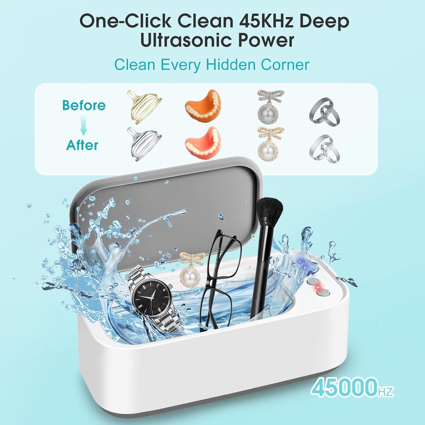 Jewelry Cleaner, Ultrasonic Jewelry Cleaner Machine with 3 Timer Cleaning Modes, Sonic Cleaner for Silver, Eyeglasses, Watch Strap, Rings, Dentures