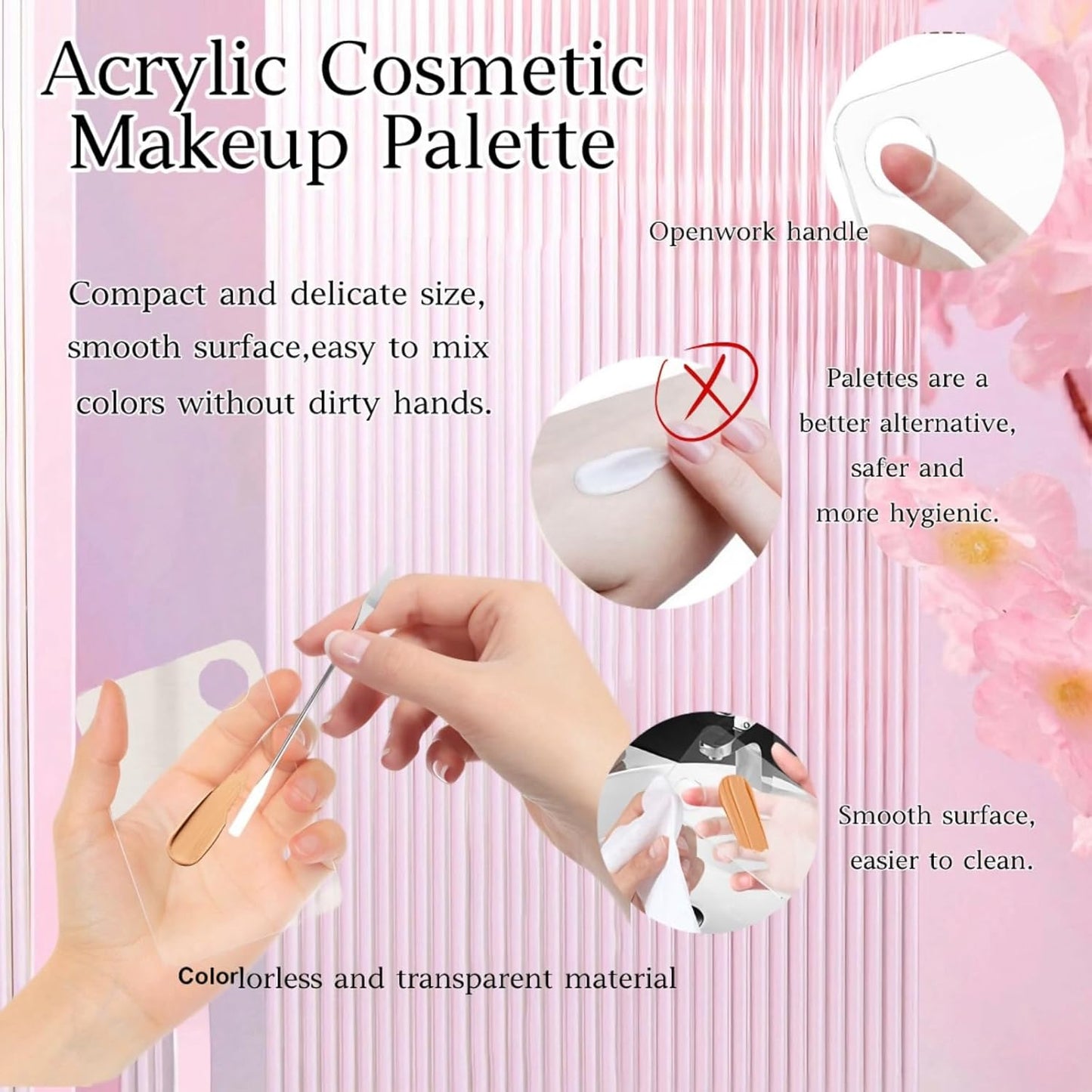 2 Pcs Acrylic Cosmetic Makeup Palette with 2 Pcs Makeup Spatula,Foundation Palette,Makeup Mixing Palette for Foundation Eye Shadow Lipsticks Nail Art