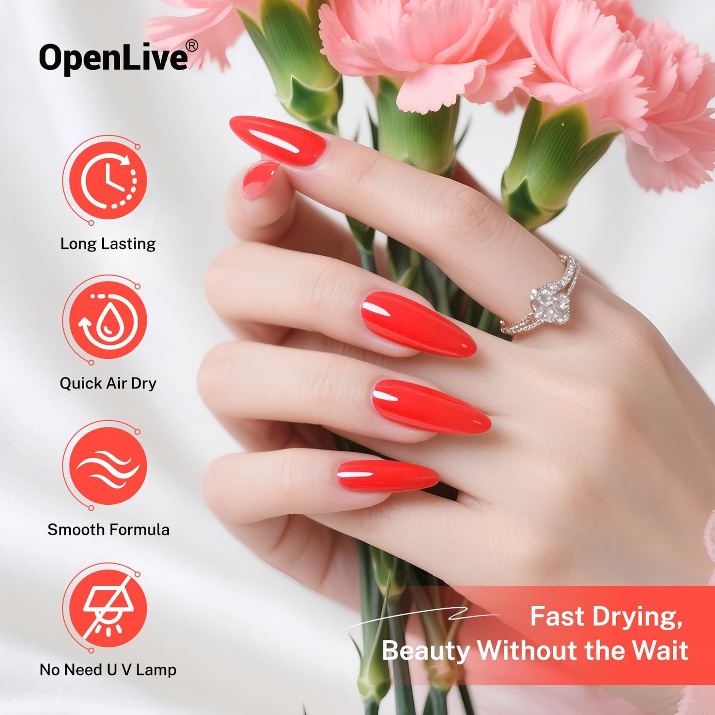 16.5ml Neon Red Nail Polish Glossy Shine Finish Large Volume Quick Dry Nail Polish, Long Lasting Shine, Fingernail Toenail Nail Art DIY Home Travel Nail Art Gift