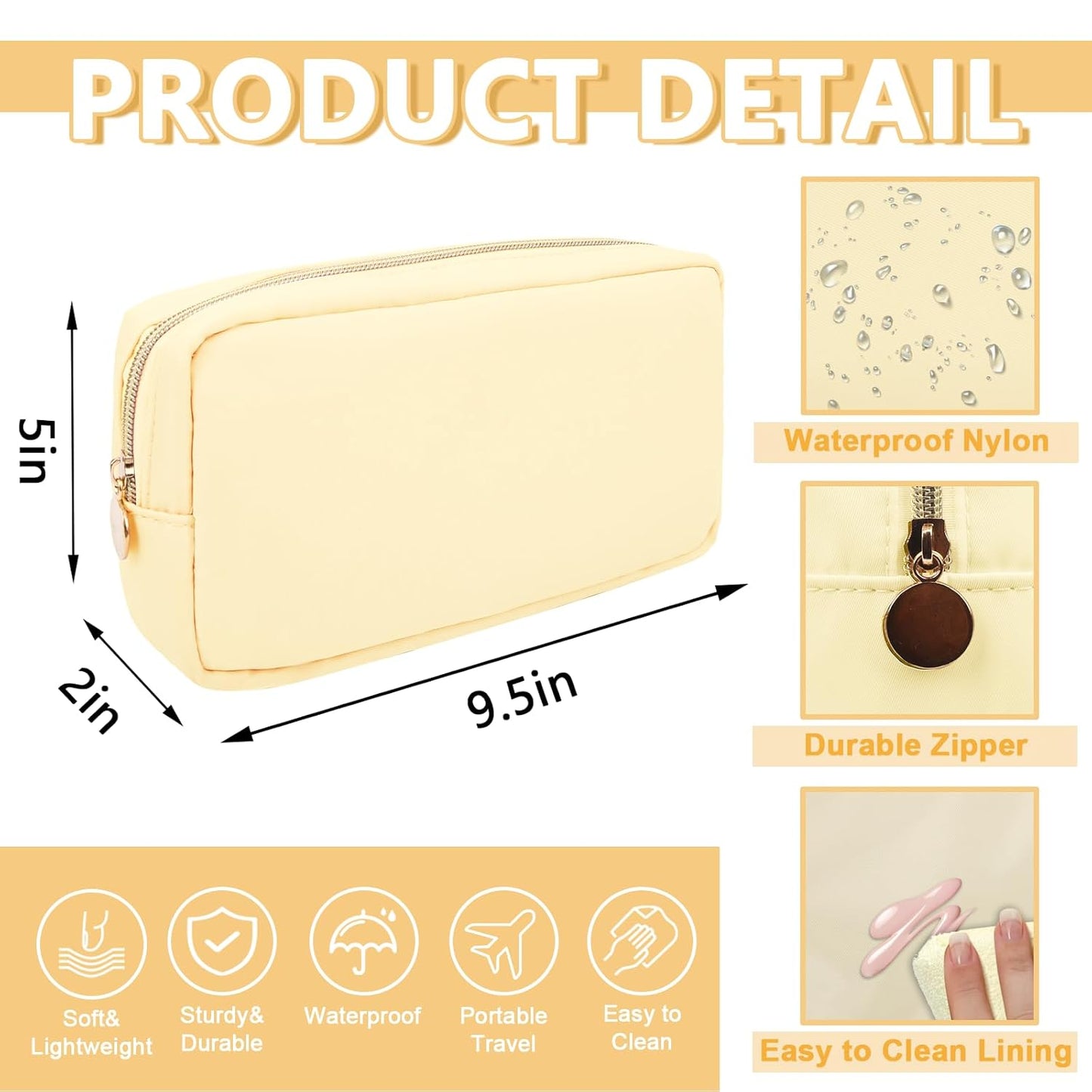 Small Makeup Bag Pouch for Purse, Nylon Travel Toiletry Storage Bag Cute Preppy Cosmetic Bag for Women Girls, Waterproof Makeup Organizer Bag Pouch Skincare Bag Purse with Zipper (Small-Sand)