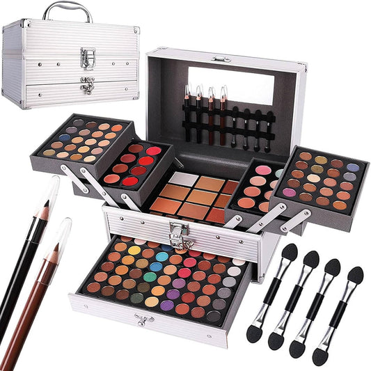 132 Color All In One Makeup Kit,Professional Makeup Case Set for Teen Girls, Multicolor Eyeshadow Palette(006N2-Silver)