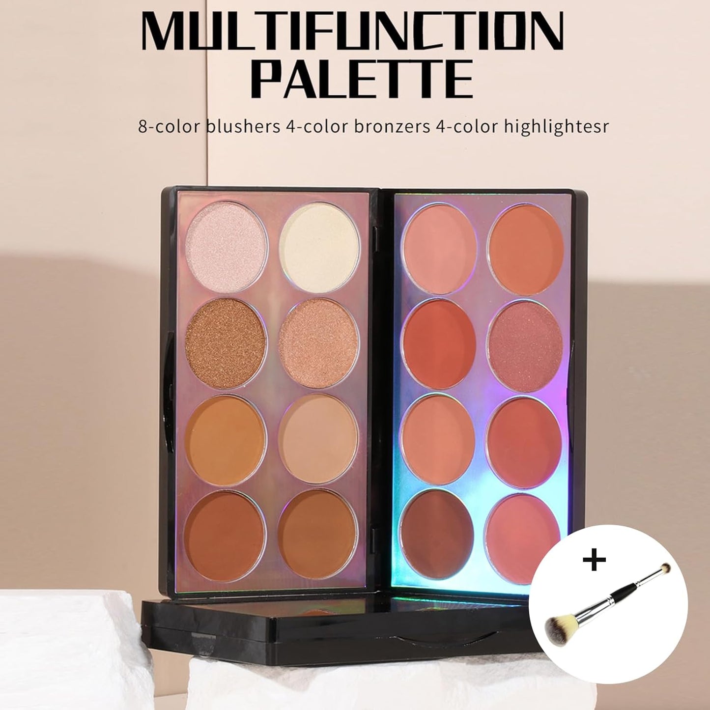 16 Colors Blush Contour Highlighter Makeup Palette with Brush, Shimmer Matte Mineral Face Blush Powder for Cheek, All in One Face Sculpting Bronzer Blusher Illuminator Concealer Palette