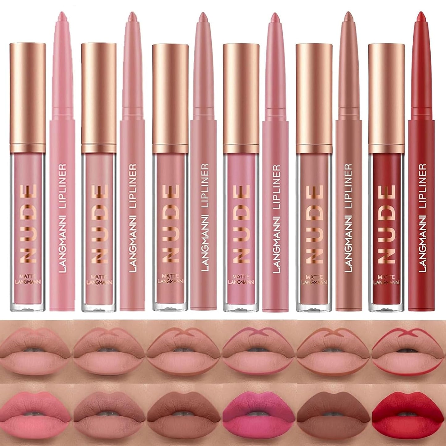 LANGMANNI 6 Matte Lipstick with 6 Lipliners Durable Makeup Set,Long-Lasting Non-Stick Cup Not Fade Waterproof Pigmented Velvet Lipgloss Kit Beauty Cosmetics Makeup Gift for Girls (#B)