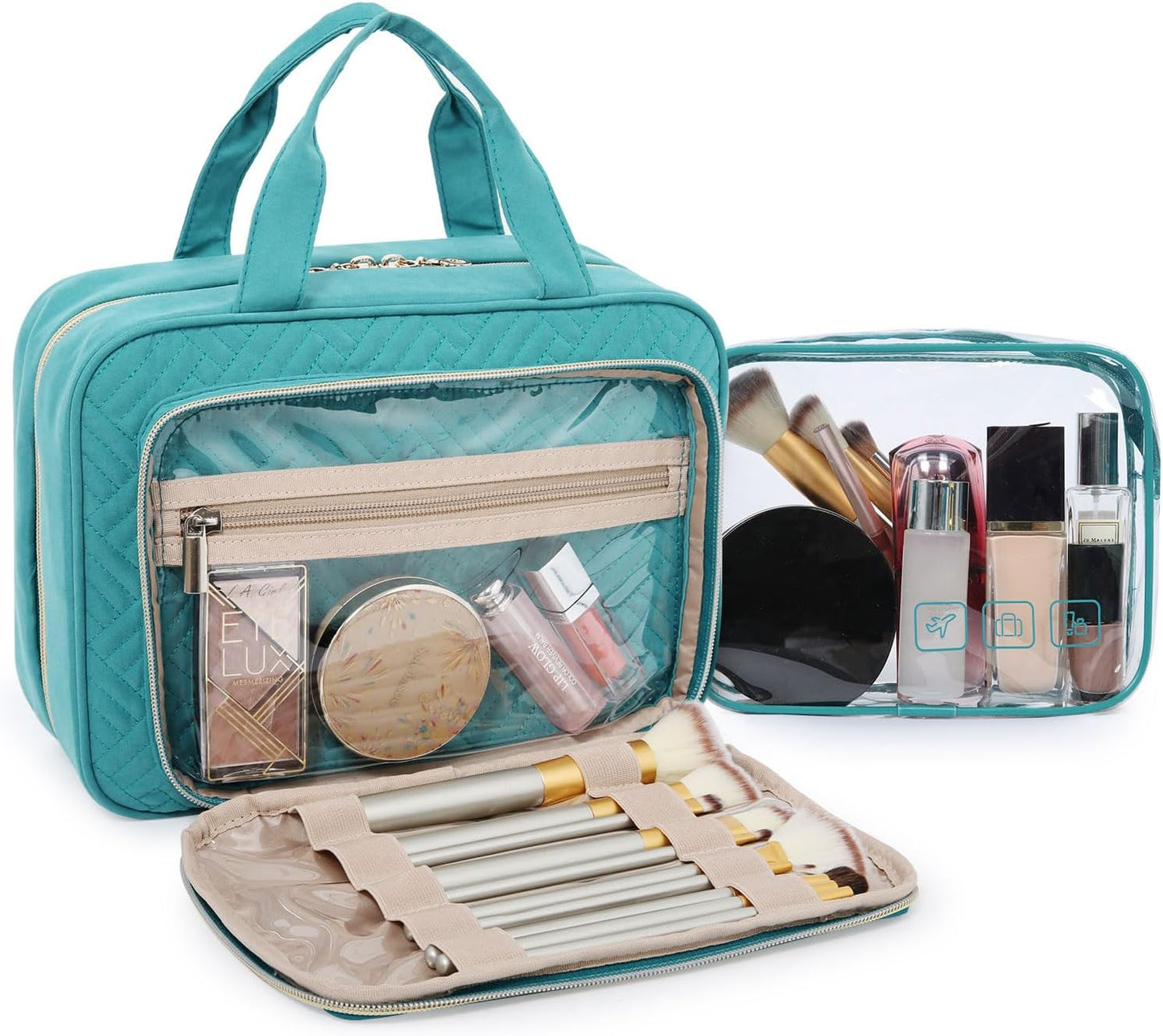 BAGSMART Toiletry Bag Hanging Travel Makeup Organizer with TSA Approved Transparent Cosmetic Bag Makeup Bag for Full Sized Toiletries, Large-Blue