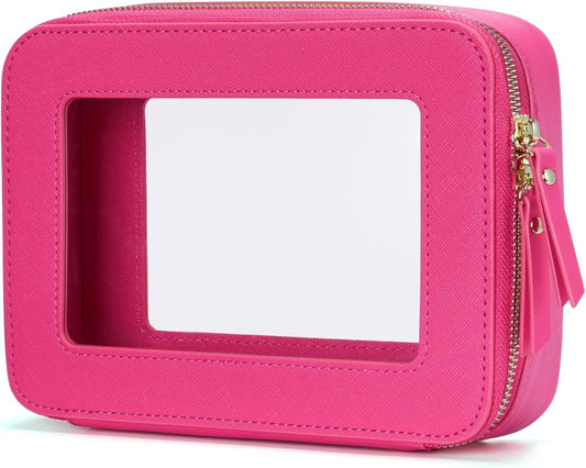 Popvibe Clear Makeup Bag Travel Cosmetic Case Transparent Toiletry Bag with Zipper, Portable Make Up Organizer Traveling Compact Car Bag for Essentials