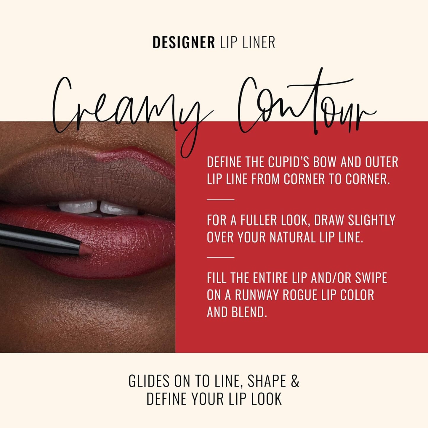 Runway Rogue Designer Liner Lip Pencil, Matte Garnet-Maroon Lip Liner Pencil and Lip Liner Sharpener, ‘Get the Look’