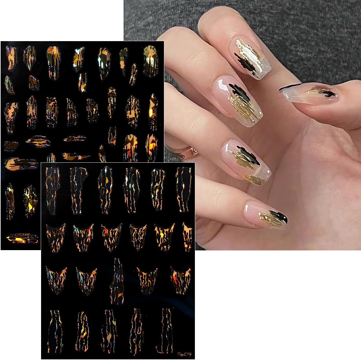 JMEOWIO 9 Sheets Marble Line Nail Art Stickers Decals Self-Adhesive Gold Nail Supplies Nail Art Design Decoration Accessories