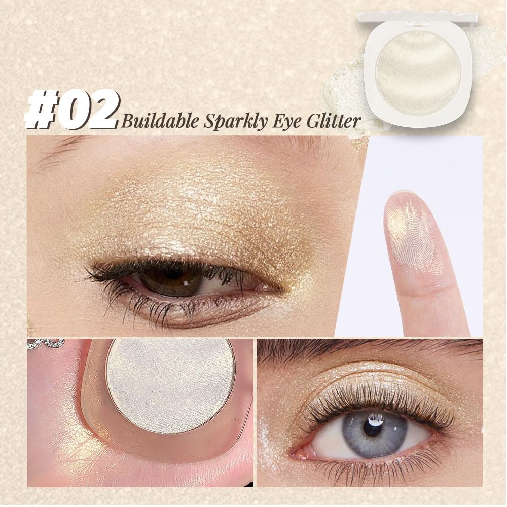 Champagne Rose Gold Shimmer Glitter Sparkling Monochrome Eyeshadow Palette,Metallic Single Eye Shadow for Older Women,Long Lasting Naturing-Looking Eye Makeup