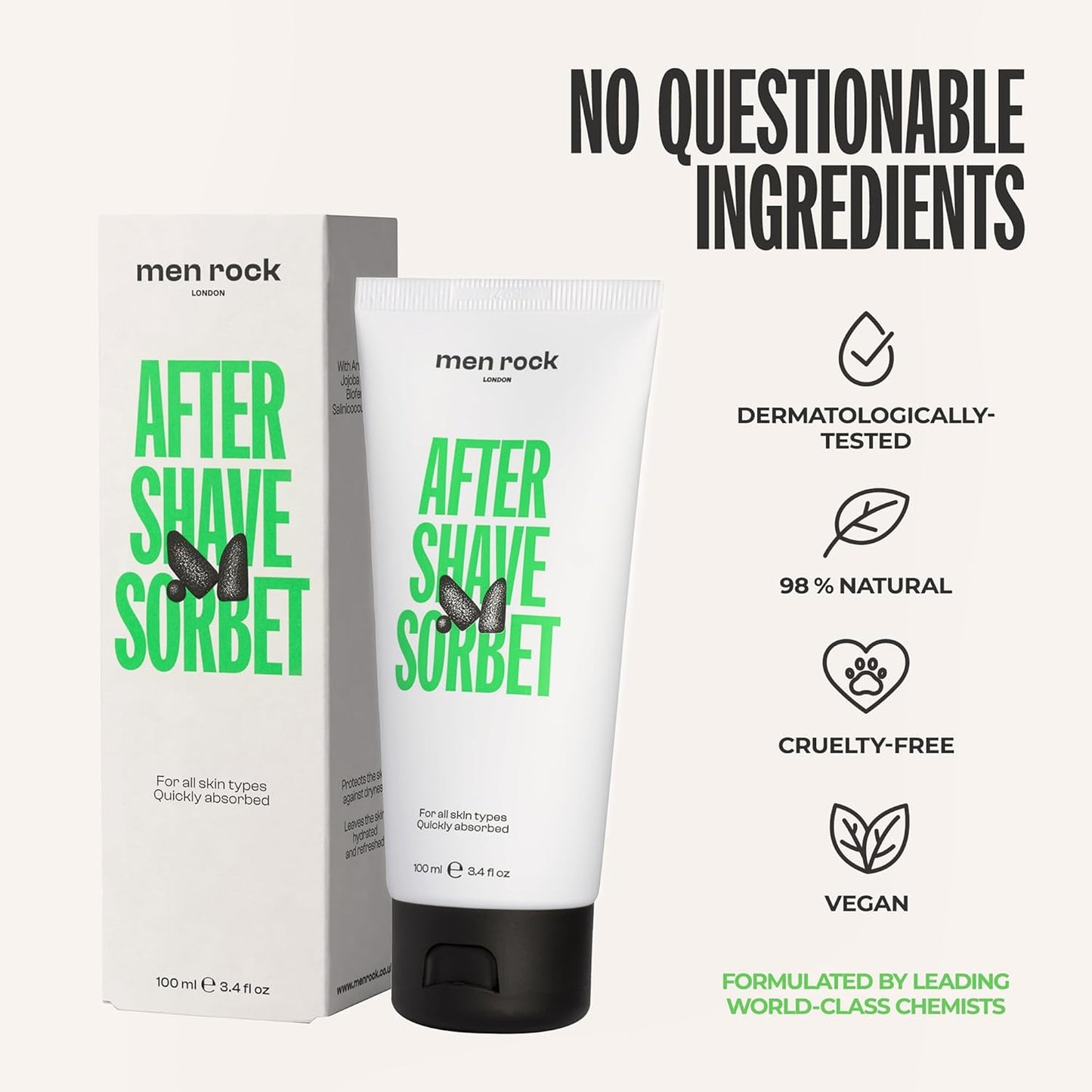 Men Rock After Shave Sorbet - Face Moisturizer - Soothing Aftershave for Men - Mens Skincare Products - Post Shave Balm - Face Lotion - 3.4 oz