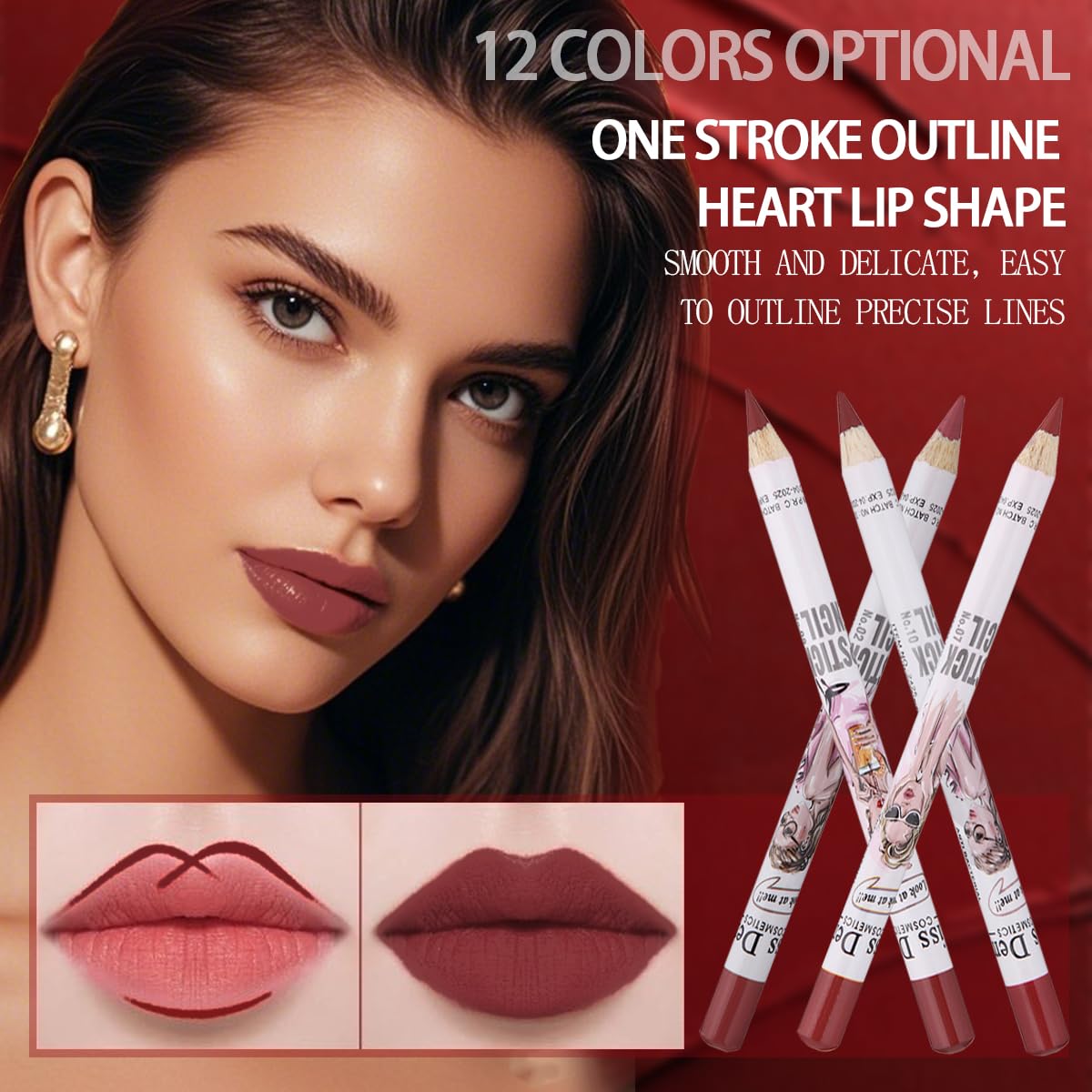 12PCS Lip Liner Pencils Set Pack for Shaping & Sculpting Lips, Modifieddark Lip Color Lipsticks,Long-Lasting Waterproof Lipsticks. (02, Color)