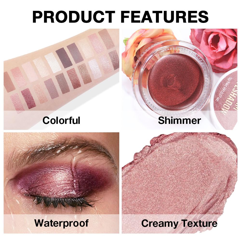 evpct Single Cream Eye Shadow Palette Pot Makeup for Older Women, Rose Shimmer Glitter Metallic Monochrome Cream to Powder Eyeshadow Palette Eye Brightener, Highly Pigmented Waterproof Blendable