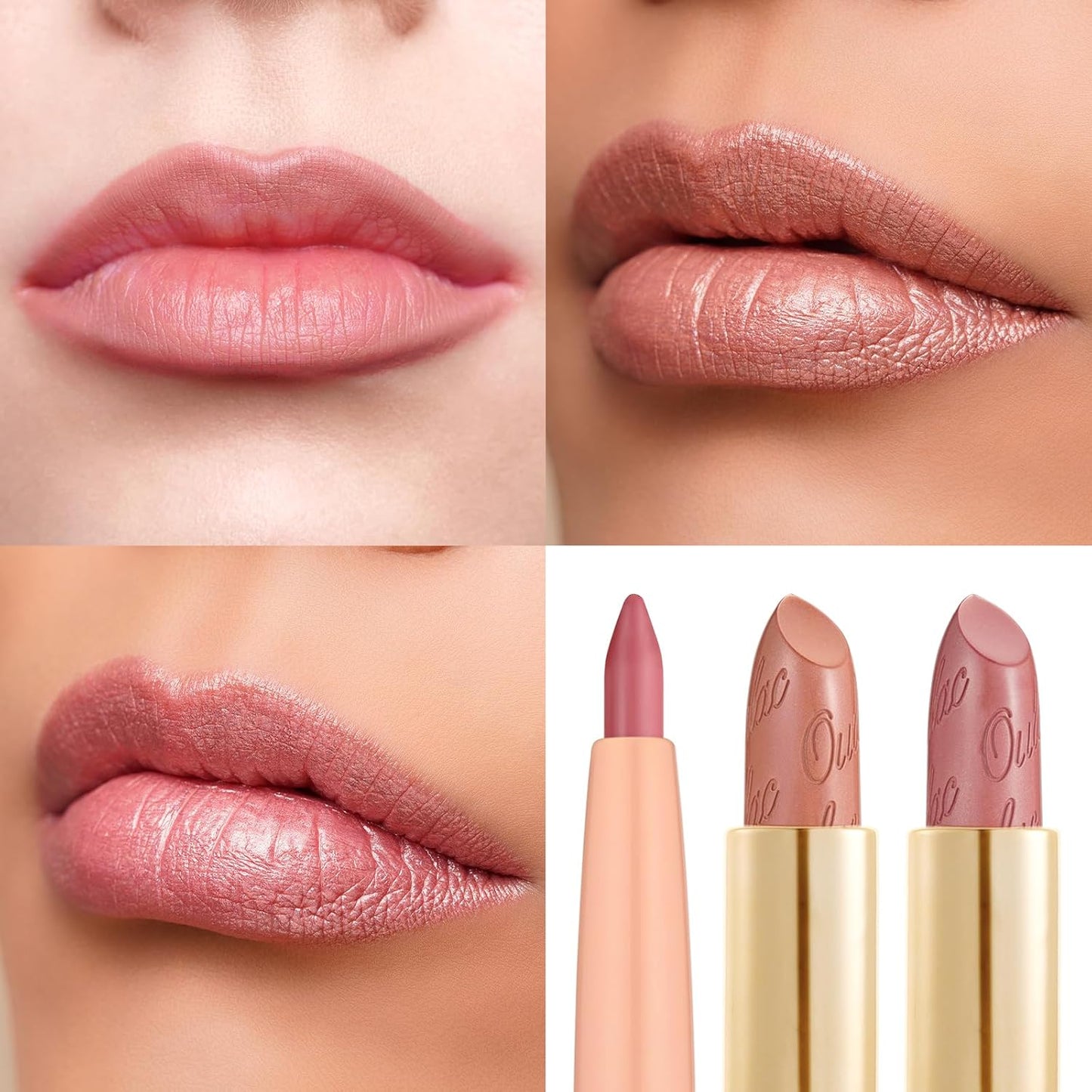 Oulac Lipstick & Lipliner Set 3PCS High Impact Lipcolor with Moisturizing Formula, Vegan Beauty, Full-Coverage Lip Color, Gift Lipstick for Women, LL01+07+13