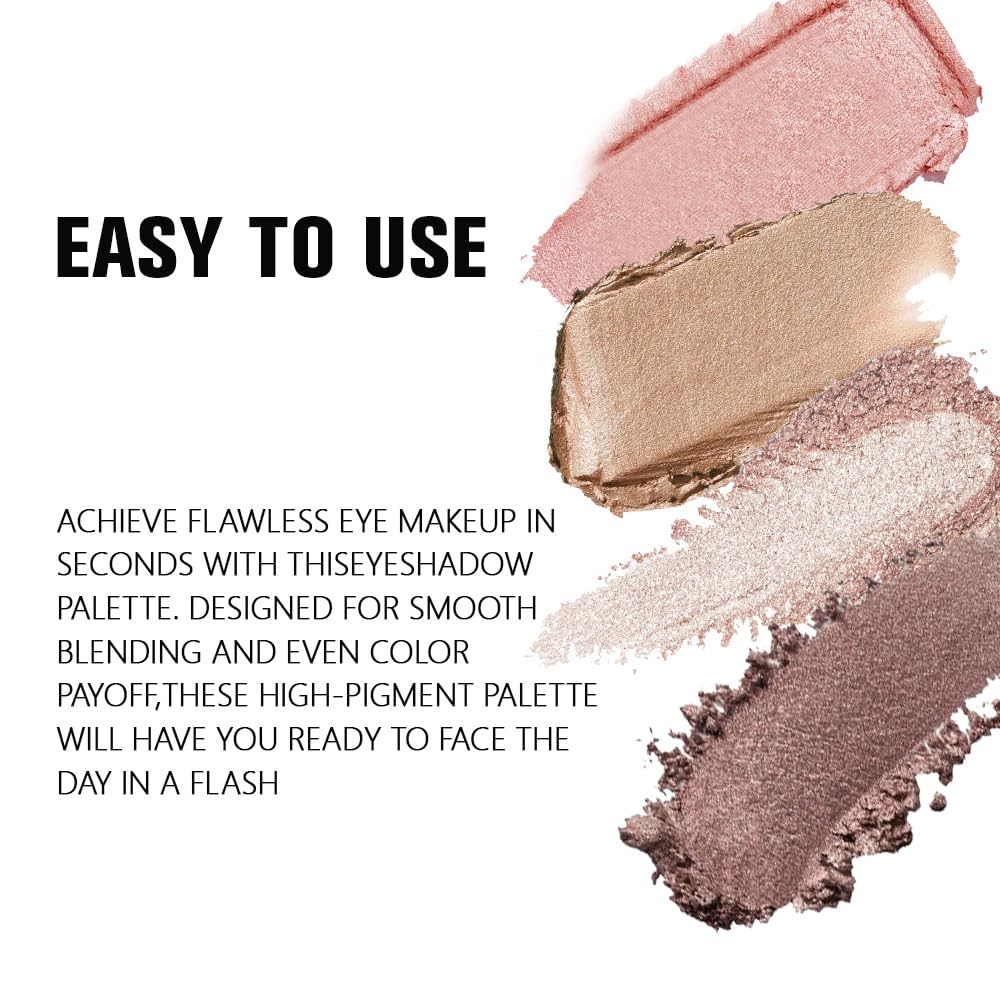 Kaely Powder Eyeshadow Quad, Rose Gold Pink Glitter Eyeshadow Palette Makeup, Neutral Eye Shadow Palette for Older Women Pigmented Waterproof, sombras para ojos, Blendable, Cruelty-free, 06