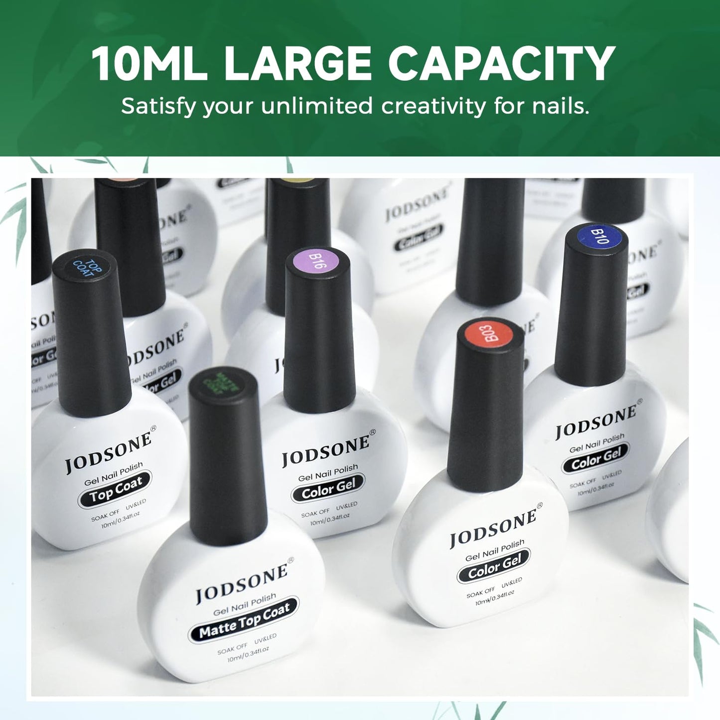 JODSONE Gel Nail Polish 20 Color Blue Red Matching Base Coat Glossy and Matte Top Coat 23 Bottles of 10ml Professional Nail Care Use