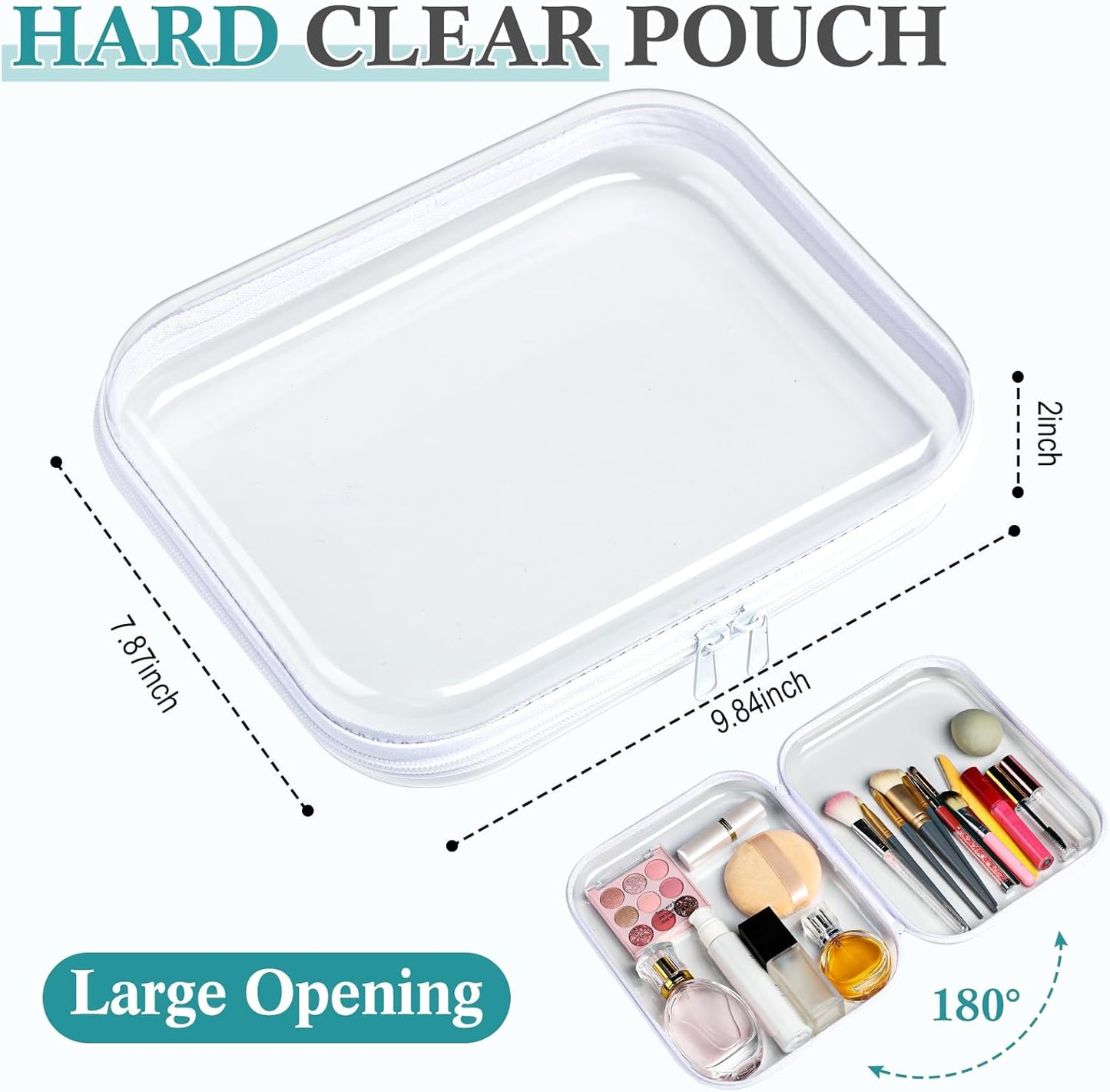 Sanwuta 6 Pcs Clear Hard Zipper Case Pencil Pouches Hard Plastic Zipper Pouches Makeup Bag Transparent Cases for Snacks Plastic Storage Organizer Box for Travel(White,9.84 x 7.87 x 2 Inch)