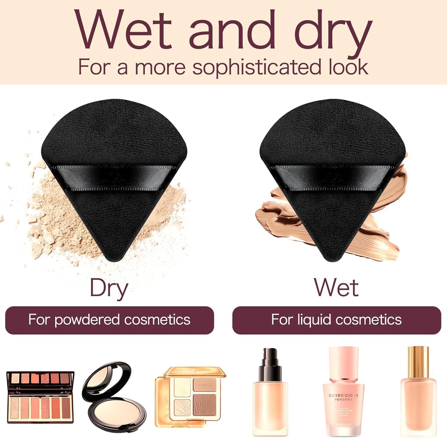 150Pcs Powder Puff Soft Makeup Puff for Loose Velour Triangle Powder Sponges for Setting Face Cosmetic Wet Dry Foundation Makeup Tools (Black)