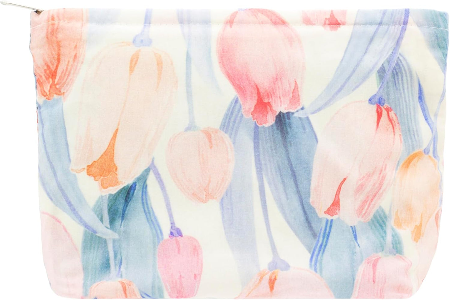 Floral Makeup Bag Large Cotton Zipper Pouch for Purse Travel Canvas Make Up Organizer for Women Cosmetic,Tulip Pink