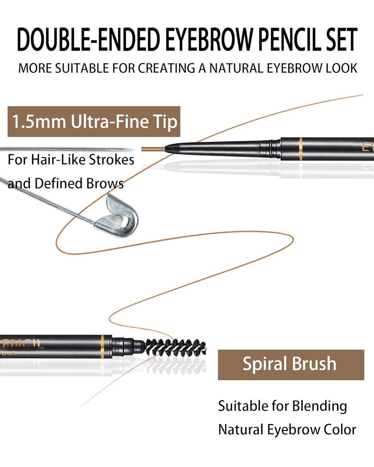 Medium Brown Eyebrow Pencils for Women, 12Pcs Ultra Slim Eyebrow Pencil with 2 Brow Razors Kit, Double Head 1.5mm Micro-Fine Tip & Spiral Brush, Can Draw Fine and Long-Lasting Brows Makeup