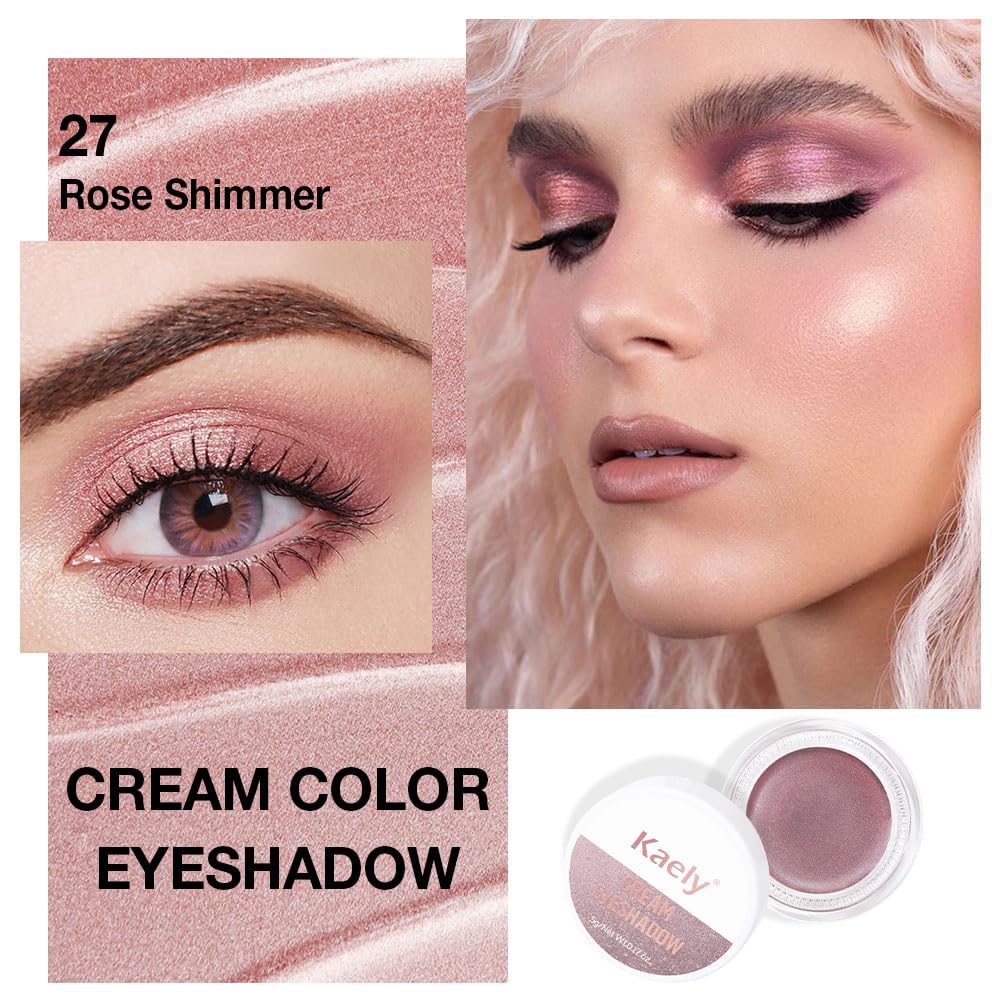 Kaely Single Cream Eyeshadow Pot, Rose Shimmer Eye Shadow for Older Women High Pigmented Waterproof, Natural Eyeshadow Palette Makeup Brightener, sombras en crema para ojos, Blendable, 27