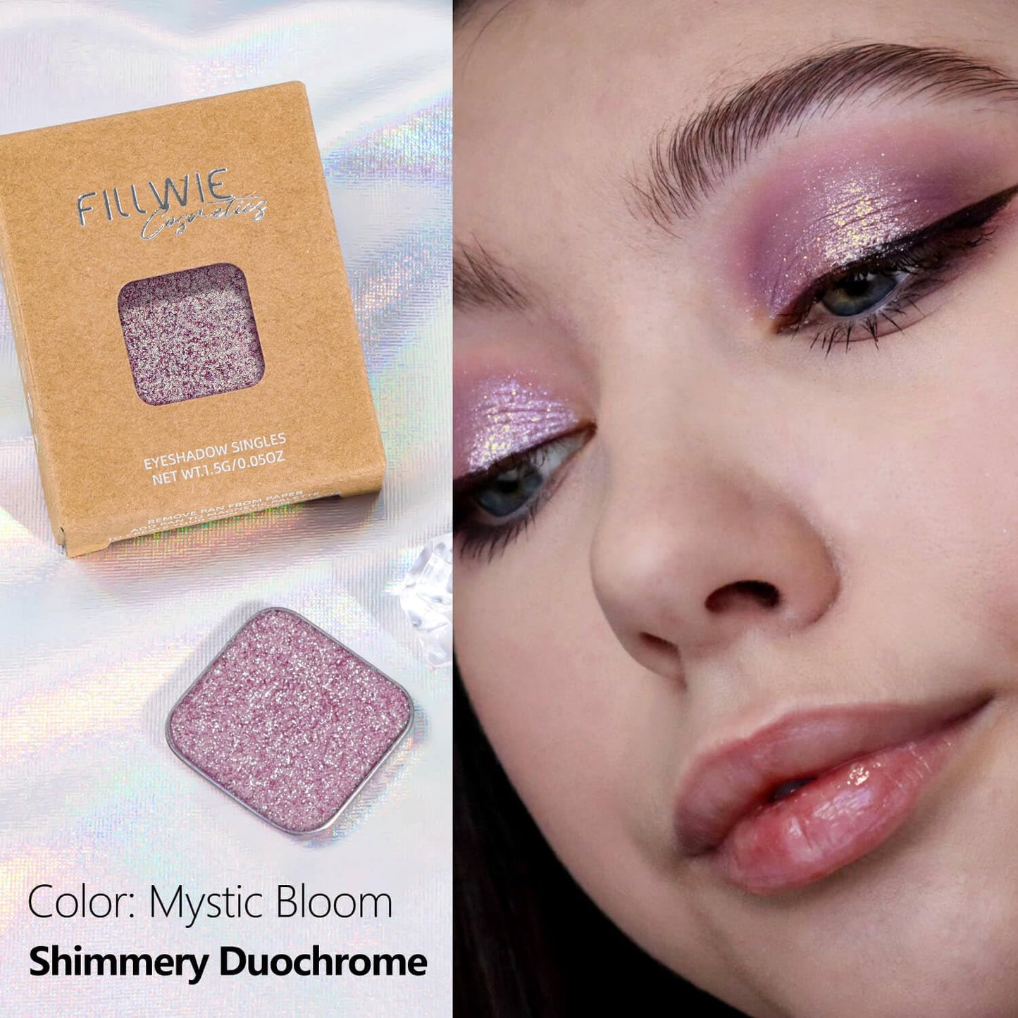 Chameleon Single Eyeshadow, Putty Texture, Glitter Multichrome, Iridescent Blue-Purple, High Pigment, Long-Lasting, Smudge-Proof, Square Single Pan, Fits Magnetic Palettes(Mystic Bloom)