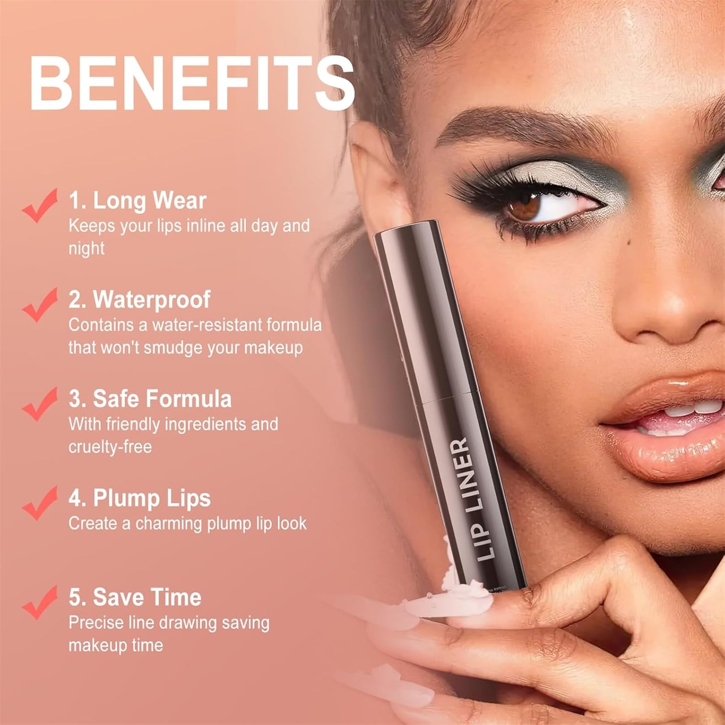 Lip Stain Peel Off, Lip Liner Moisturizing Long-Lasting & Waterproof, Transfer Proof & Plumping, Non-Stick Cup, Rose Color