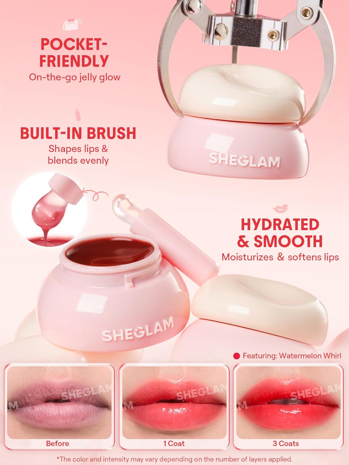 SHEGLAM Hydra Jelly Pocket Lip Jam Hydrating Nourishing Lip Gloss Moisturizing Lip Makeup-Apricot Pop