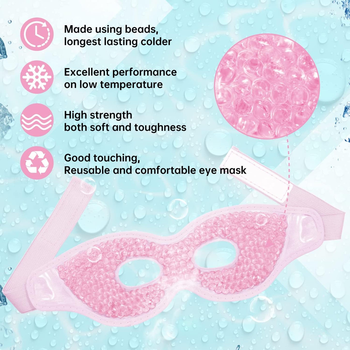 2 PCS Ice Eye Mask Reusable Ice Pack for Eyes,Hot Cold Compress Gel Bead Cooling Eye Mask with Eye Hole for Puffiness/Dark Circles/Eye Bags/Dry Eyes/Headaches/Migraines/Stress Relief (Pink)