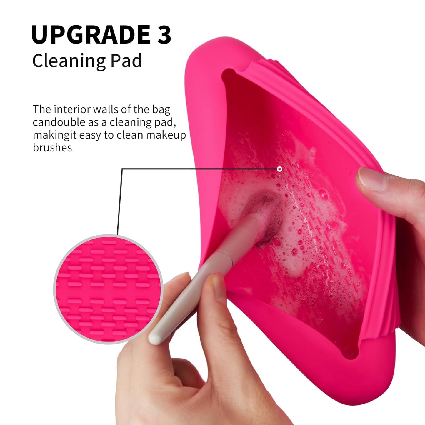 Silicone Makeup Brush Holder Travel Cosmetic Bag：Soft Portable Cosmetic Face Brushes Holder with Upgrade Anti-Fall Out Magnetic Closure, Large Travel Makeup Brush Case - Babbie Pink