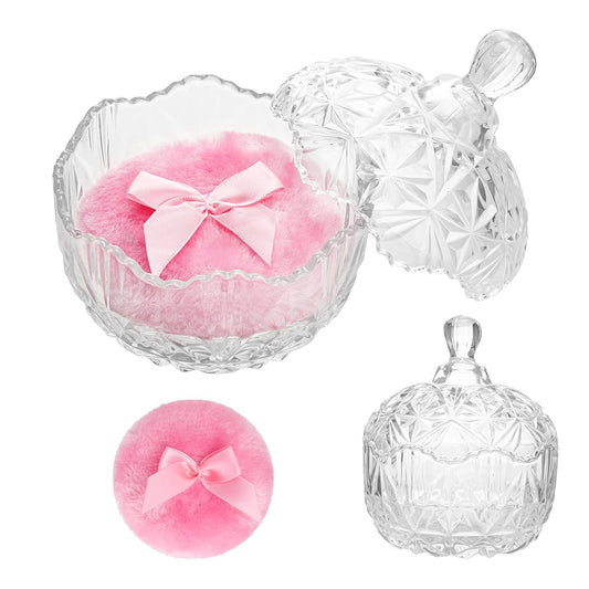 2 Pcs Large Body Powder Puff and Container, Dusting Powder Container with Puff, Crystal Case, Body Powder Puff for Women Soft Washable Reusable Velour Face Body Glitter Wet Dry Makeup(Diamond)