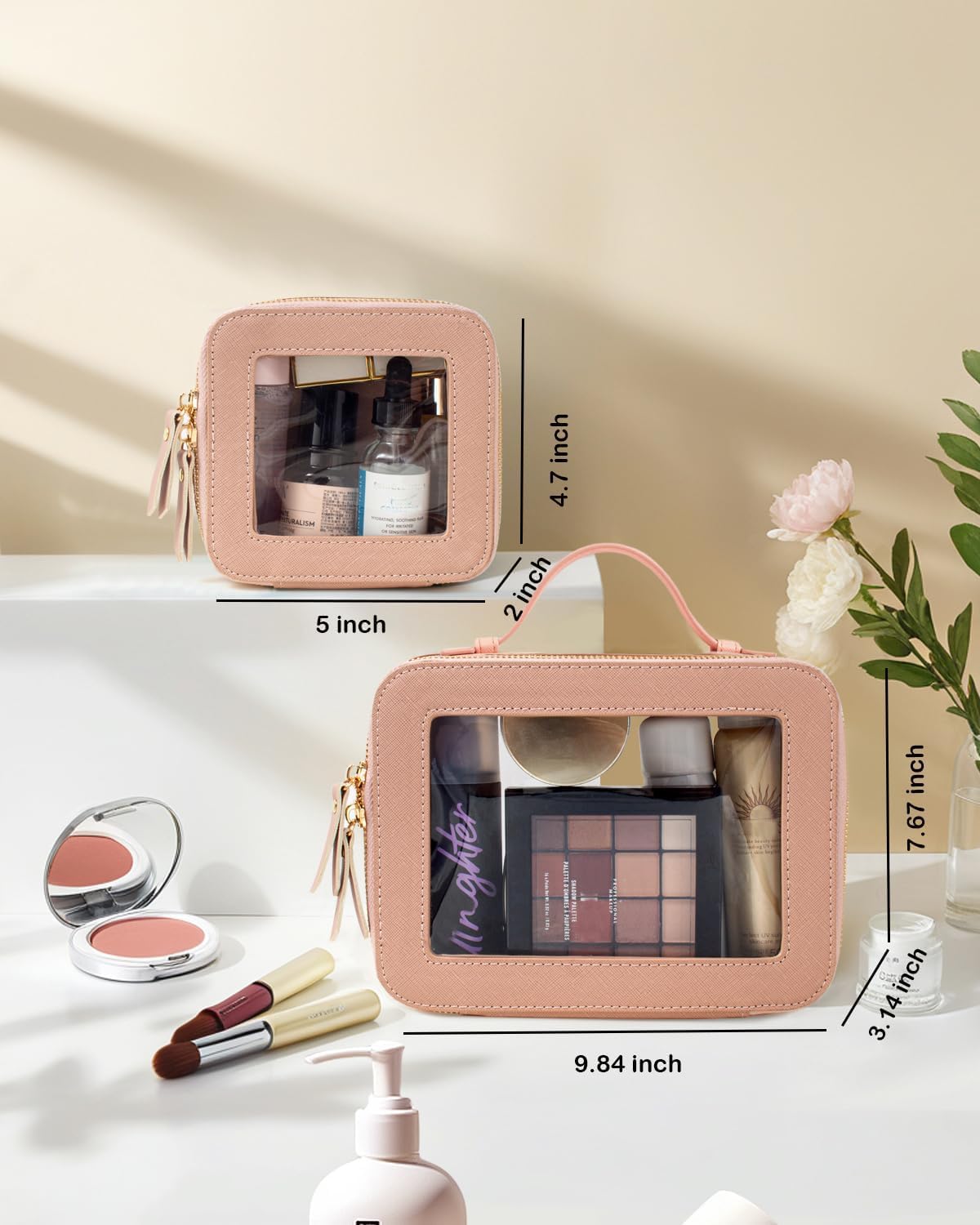 Clear Makeup Bag Small, TSA Approved Portable Toiletry Bag with Zipper Cosmetic Travel Bag Makeup Organizer Case Mini Makeup Pouch for Purse Car Organizer Bag for Women Men