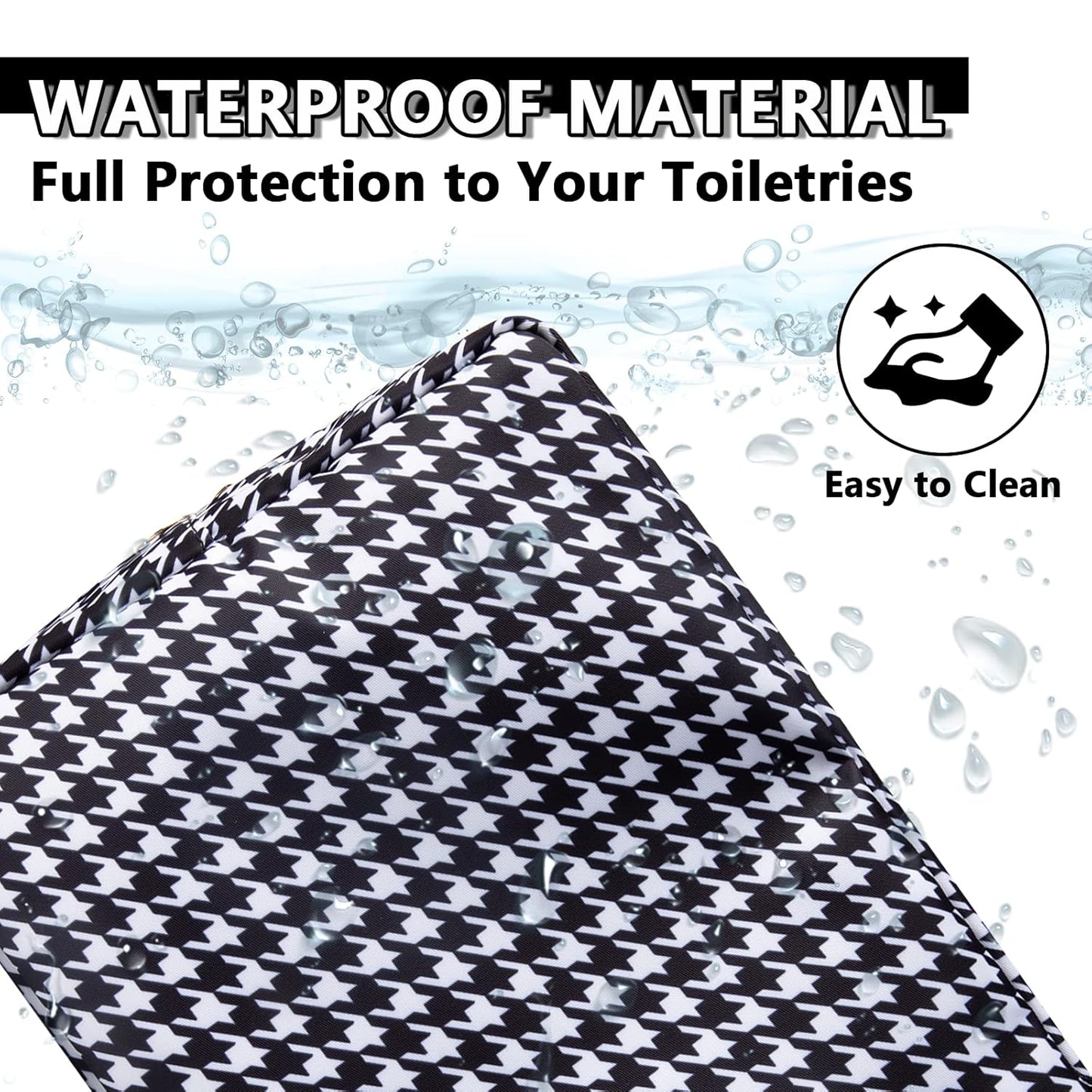 Large Makeup Pouch, Nylon Women Travel Toiletry Storage Houndstooth Cosmetic Bag for Girls, Big Preppy Makeup Organizer Cute Zipper Pouch Skincare Bag for Sport School (Large-Houndstooth)