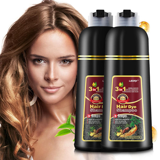 2 Pack Hair Dye shampoo, Leorx 3 In 1 Brown Color Shampoo Hair Dye For Refresh Hair Instant Herbal Coloring Shampoo For Women&Men - Tintes Para El Cabello Profesional