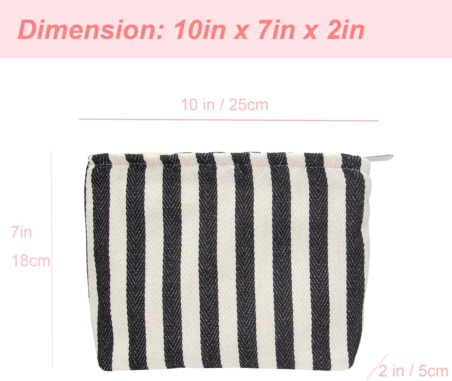 PAZIMIIK Makeup Bag Large Cotton Zipper Pouch for Purse Travel Canvas Make Up Organizer for Women Cosmetic,Stripe Black White
