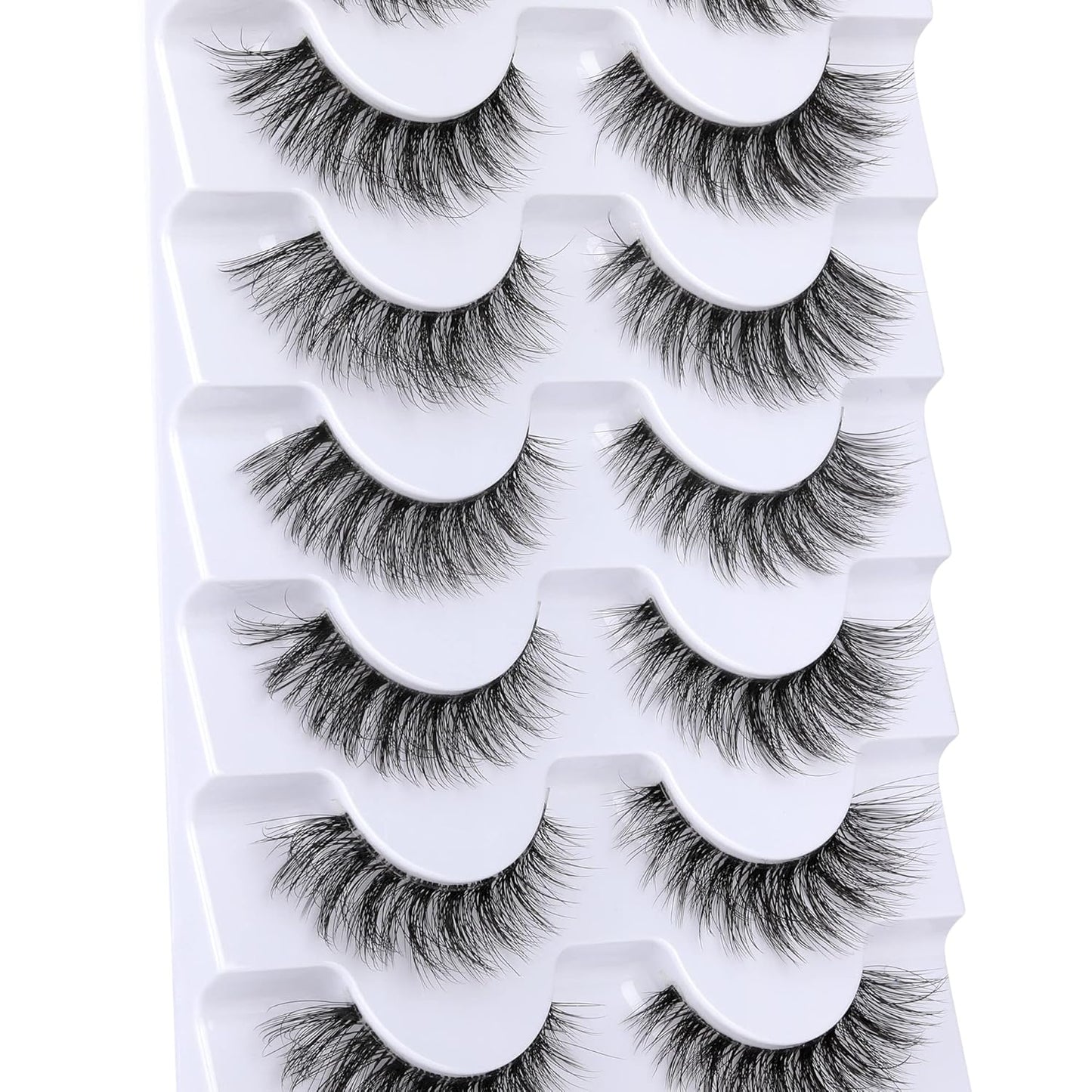 JIMIRE Lashes with Clear Band Demi-Wispies Fluffy Faux Mink Eyelashes Wispy Cat-Eye False Eyelashes Natural Look 7 Pairs Pack