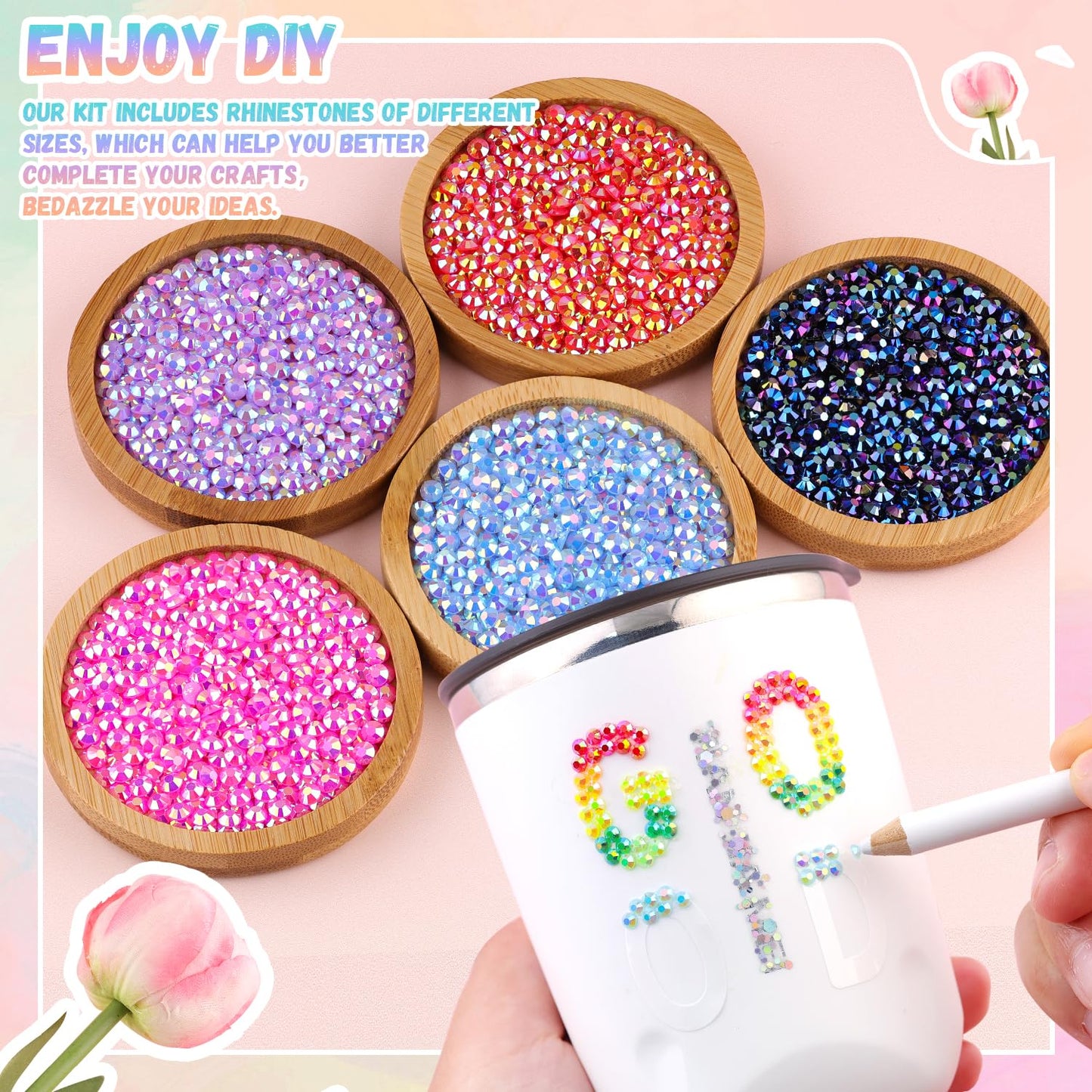 12600Pcs Resin Rhinestones with B7000 Jewelry Glue for Crafting, Multicolors 4mm Non Hotfix Flatback Gems, Bedazzling Crystal for DIY Crafts Clothing Tumblers Mugs Shoes Fabric Decor Nail Art