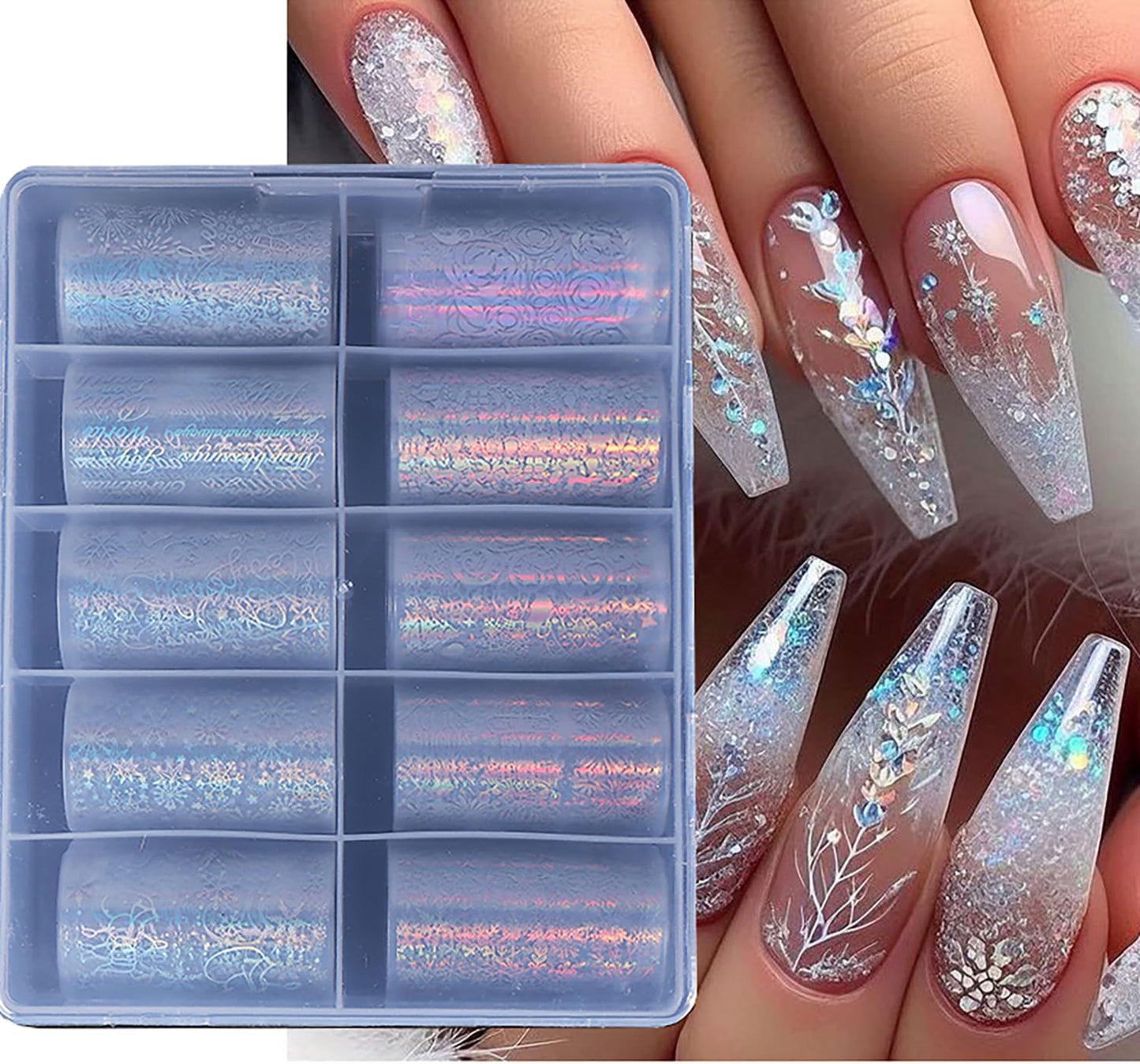 10 Rolls Christmas Nail Foils Transfer Nail Art, Snowflake Nail Transfer Foil Stickers Christmas Theme Design Nails Supplies Christmas Tree Snowman Santa Claus Manicure Decals Cute Nails Accessories
