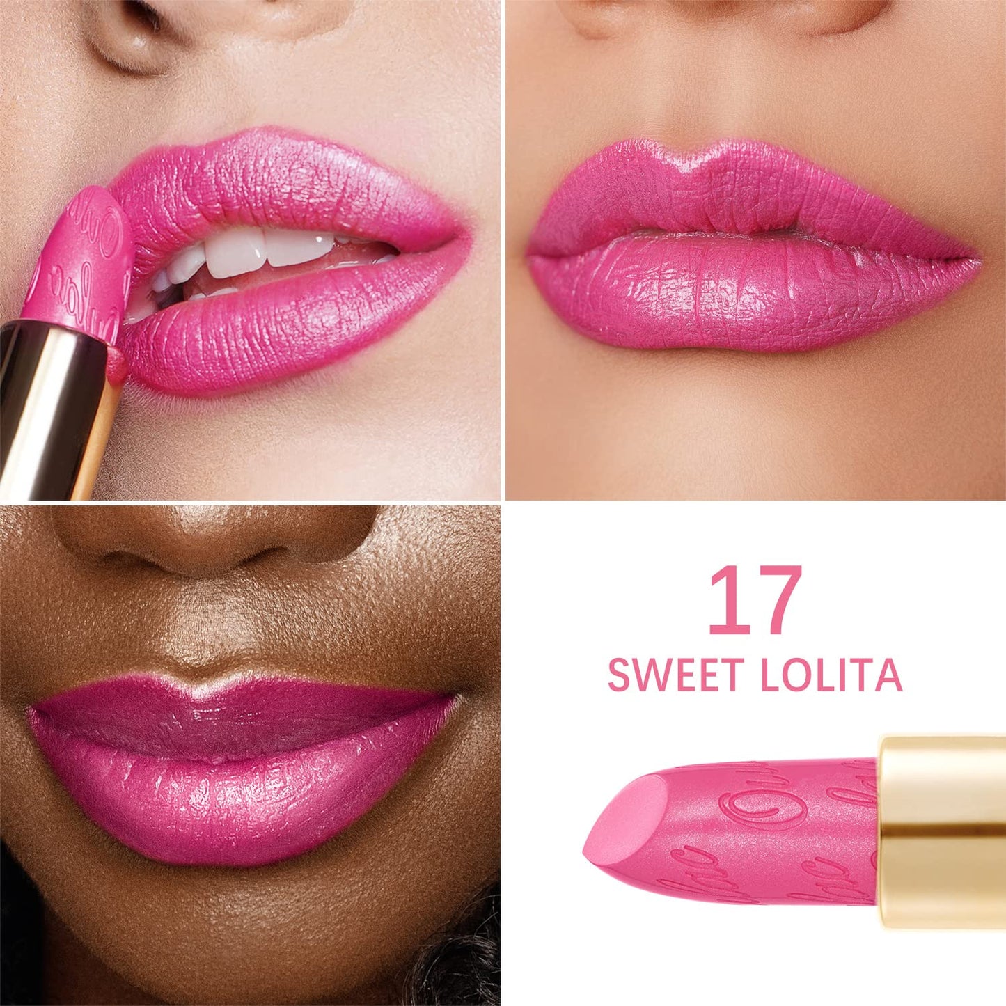 Oulac Hot Pink Lipstick for Women with Metallic 3D Shine Lightweight Hydrating Formula, High Impact Lip Color, Vegan Beauty, Full Coverage Lip Makeup, Christmas Gifts for Women, Sweet Lolita(17)