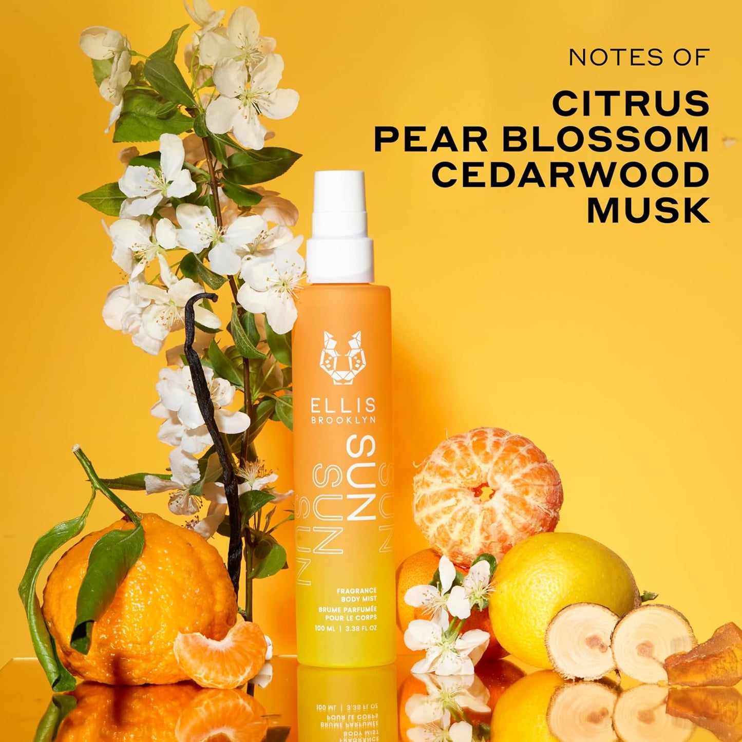 Ellis Brooklyn SUN Hair And Body Fragrance Mist - Rich Floral Perfume with Italian Mandarin, Orange Flower Water, & Cedarwood, Vegan Perfume Mist, Made In The USA, 100ml 3.38 Fl Oz