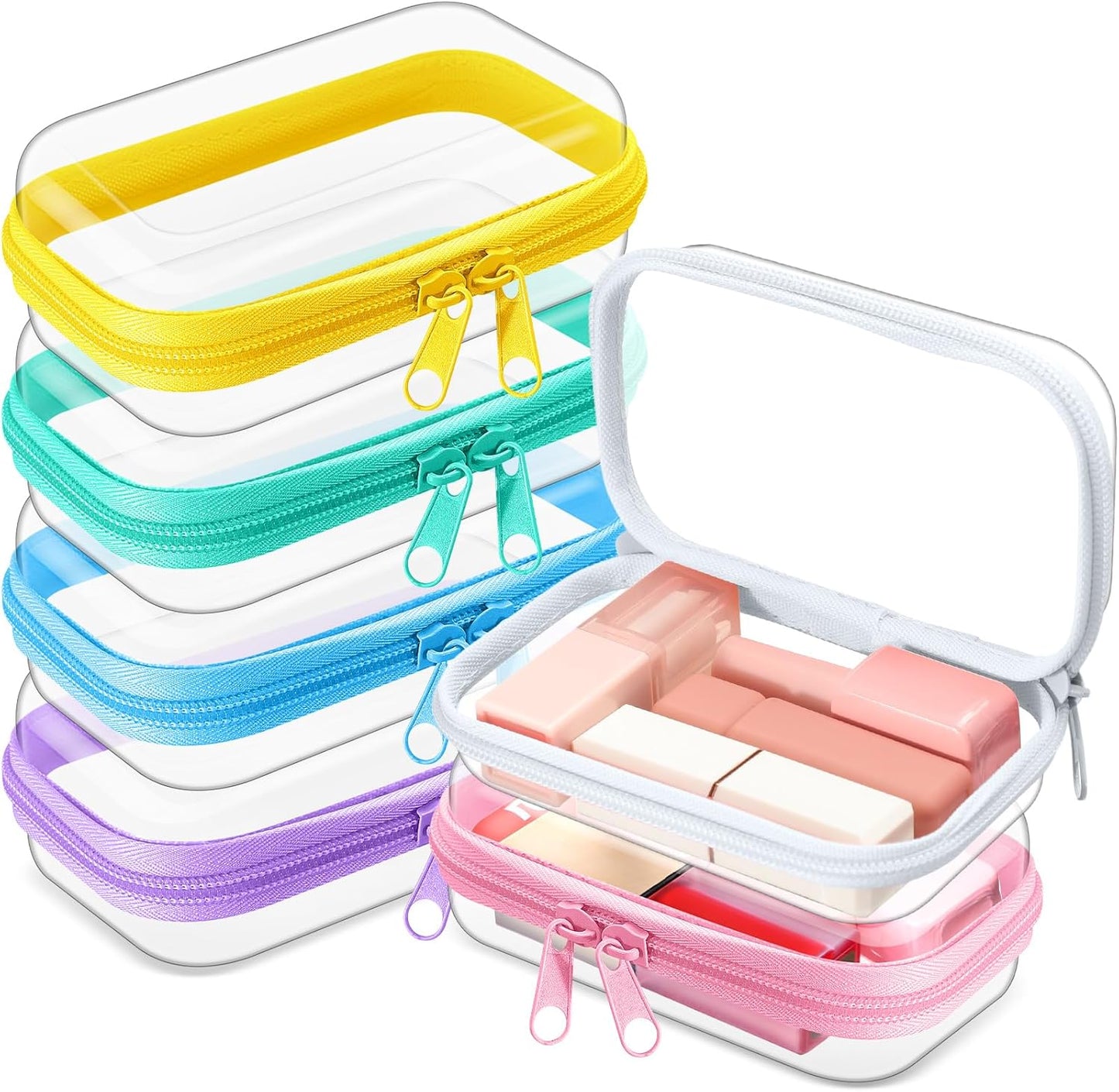 Sanwuta 6 Pcs Clear Hard Zipper Case Pencil Pouches Hard Plastic Zipper Pouches Makeup Bag Transparent Cases for Snacks Plastic Storage Organizer Box for Travel (Colorful,5 x 3 x 2 Inch)