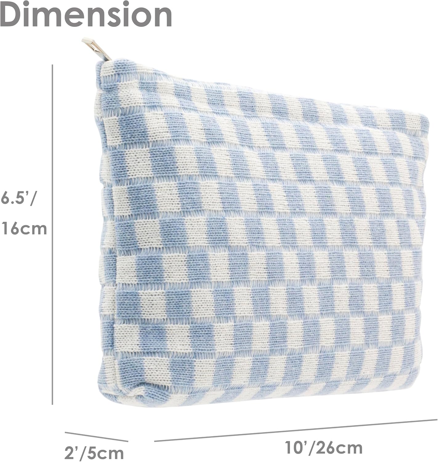 PAZIMIIK Knit Checkered Makeup Bag Large Zipper Make Up Accessory Pouch for Purse Cosmetic Brush Bag for Travel Essential,Blue