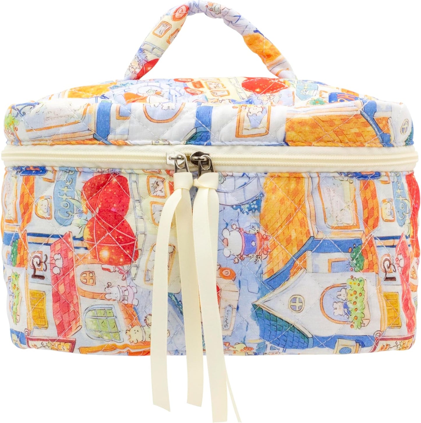 PAZIMIIK Quilted Makeup Bag Large Travel Zipper Soft Cosmetic Case for Women Girls Make Up,Little Bunny