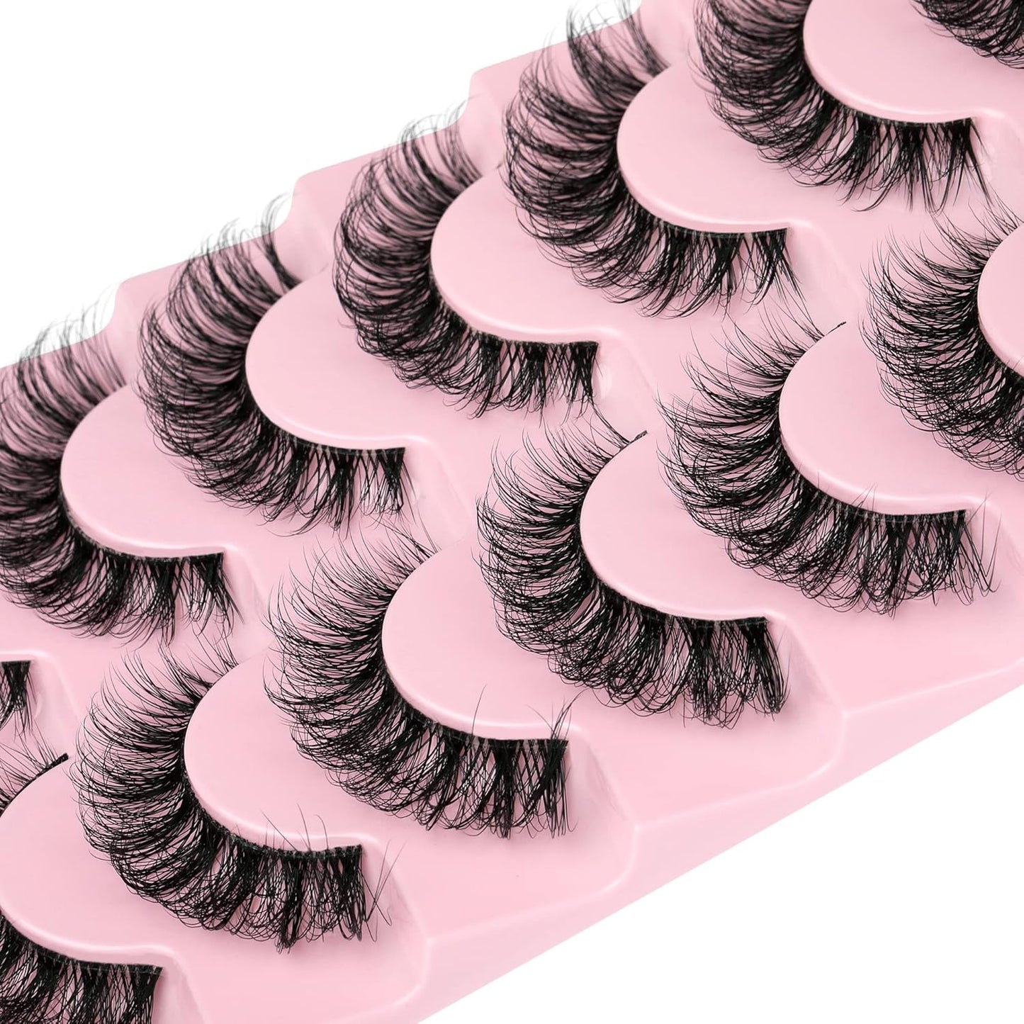 JIMIRE Eyelashes with Clear Band Wispy Curly 15mm 3D Faux Mink Lashes Fluffy Natural Volume Cat Eye Fake Lashes 7 Pairs Pack