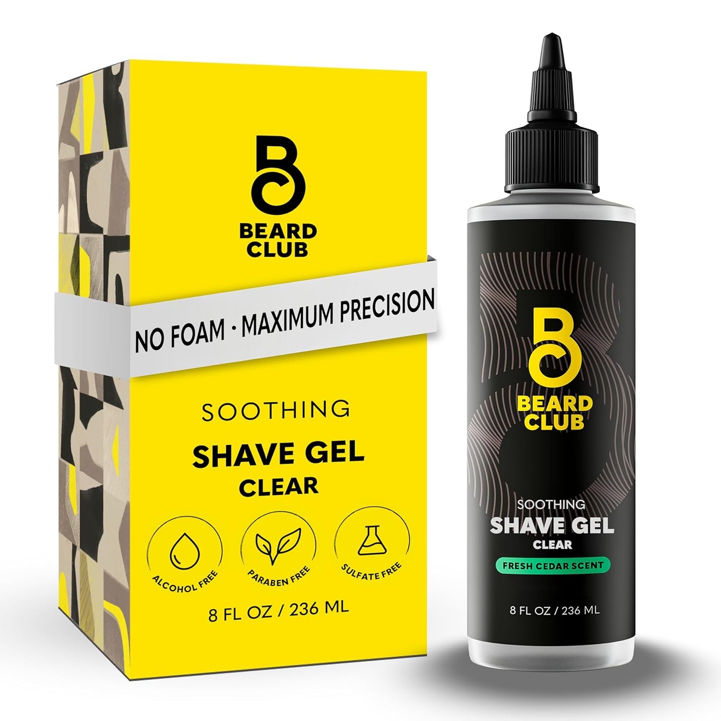 Beard Club Premium Shaving Gel for Men – Hydrating Mens Shave Cream for Sensitive Skin – Cedar Scent Precise Line Ups & Smooth Shaving – Clear Shave Gel for Men – Cooling Sensation – Sativa Seed 8oz