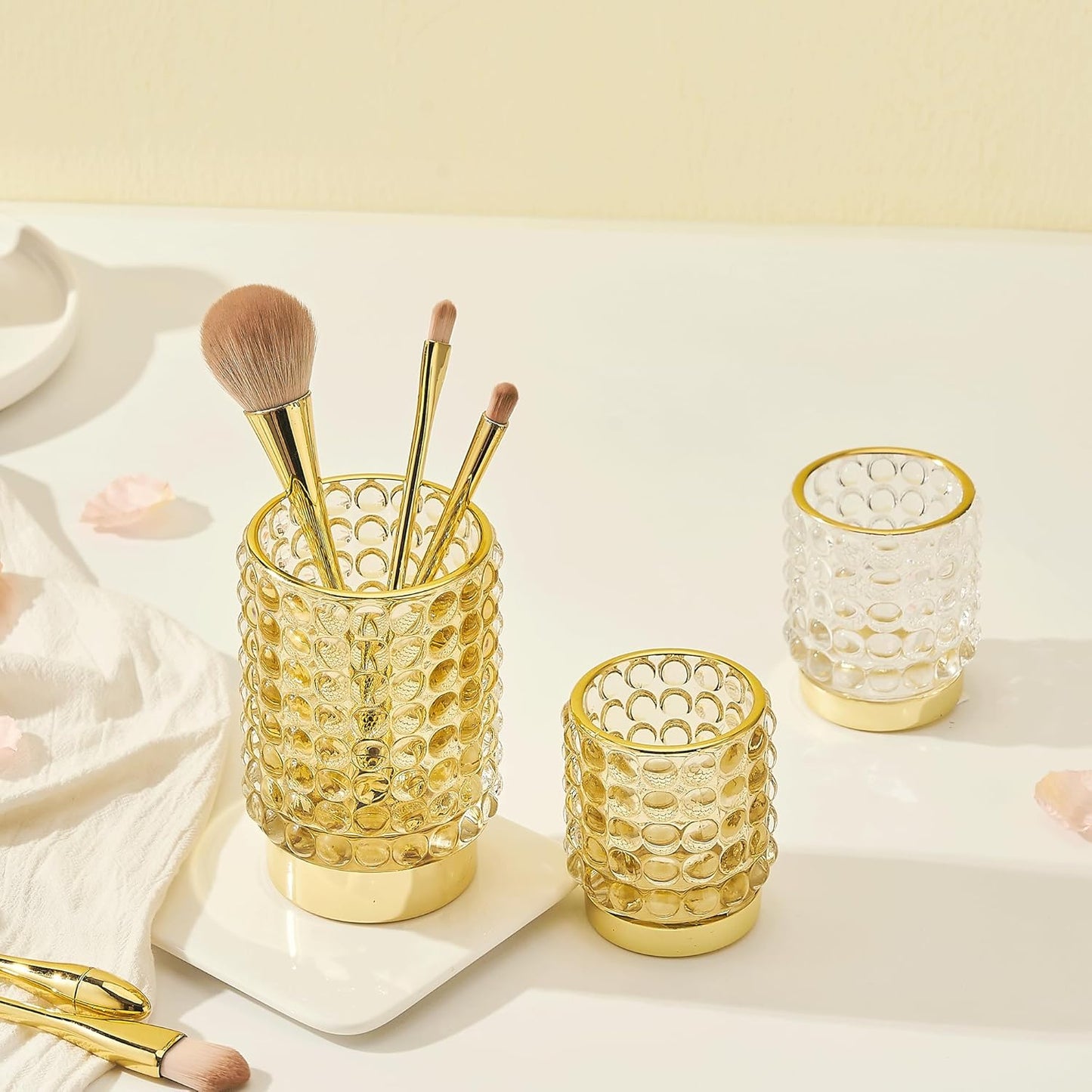 Makeup Brush Holder Organizer,Toothbrush Holders,Desk Pen Pencil Holder,Multifunctional Vintage Glass Brush Cup(A38-4-US/Clear/S)